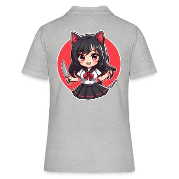 Chibi Cartoon Écolière avec couteau de cuisine - Polo Femme - gris chiné - Dos - Ailine (174cm)