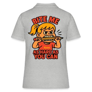 Beiß mich! Comic-Mädchen mit Wutanfall - Frauen Polo Shirt - Grau meliert - Hinten - Ailine (174cm)