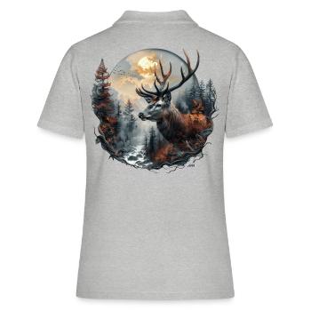 Cerf mystique dans la forêt de nuages / Costume traditionnel / Chasse - Polo Femme - gris chiné - Dos - Ailine (174cm)