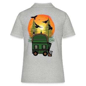 Bauwagen Naturfreund Freak Öko Haus Hütte wohnen - Frauen Polo Shirt - Grau meliert - Hinten - Ailine (174cm)