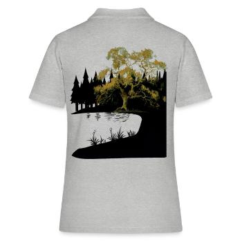 Nature Arbre Lac Forêt Amoureux de la nature Flore Sombre - Polo Femme - gris chiné - Dos - Ailine (174cm)