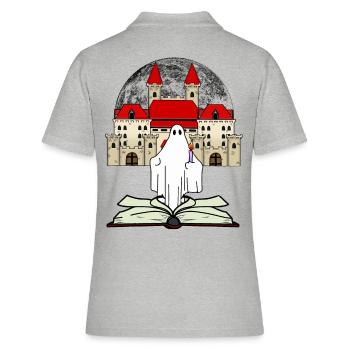 Schloss Buch Gespenst Geisterstunde Mitternacht - Frauen Polo Shirt - Grau meliert - Hinten - Ailine (174cm)