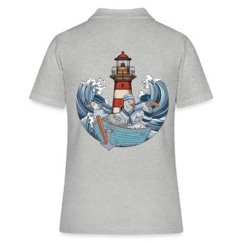 Möwen Boot Schifffahrt Leuchtturm Wellen Meer - Frauen Polo Shirt - Grau meliert - Hinten - Ailine (174cm)