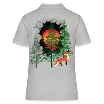 Waldbewohner Fuchs Füchse Sonnenuntergang Märchen - Frauen Polo Shirt - Grau meliert - Hinten - Ailine (174cm)