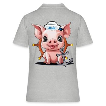 Schwein Glücksgsbringer Matrose Steuermann Moin - Frauen Polo Shirt - Grau meliert - Hinten - Ailine (174cm)