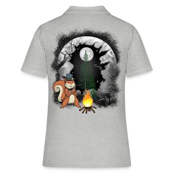 Feuer Lagerfeuer Waldbewohner Eichhörnchen Mond - Frauen Polo Shirt - Grau meliert - Hinten - Ailine (174cm)
