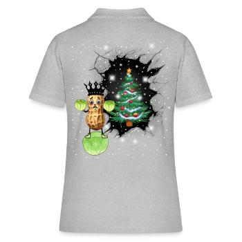 Weihnachten Vegetarisch Kohl Gemüse Erdnuss Xmas - Frauen Polo Shirt - Grau meliert - Hinten - Ailine (174cm)