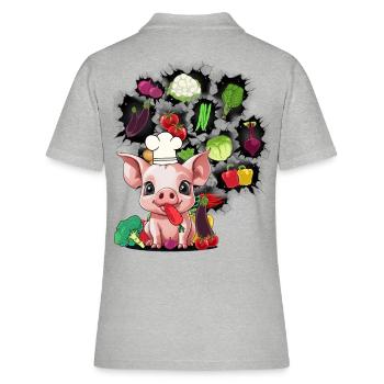 Vegetarisch kochen Ferkel Schweinchen Gemüse Küche - Frauen Polo Shirt - Grau meliert - Hinten - Ailine (174cm)
