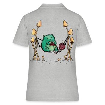 Frosch Handarbeiten Stricken Natur Hängematte - Frauen Polo Shirt - Grau meliert - Hinten - Ailine (174cm)