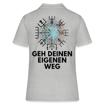 Wegweiser VEGVISIR - Frauen Polo Shirt - Grau meliert - Hinten - Ailine (174cm)
