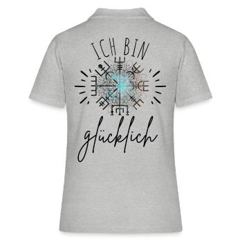 Wegweiser Motivation - VEGVISIR - Frauen Polo Shirt - Grau meliert - Hinten - Ailine (174cm)