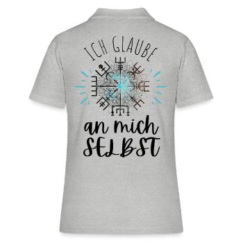 Wegweiser Motivation - VEGVISIR - Frauen Polo Shirt - Grau meliert - Hinten - Ailine (174cm)