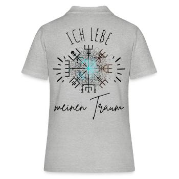 Wegweiser Motivation - VEGVISIR - Frauen Polo Shirt - Grau meliert - Hinten - Ailine (174cm)