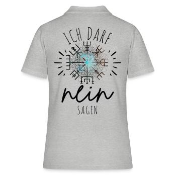 Wegweiser Motivation - VEGVISIR - Frauen Polo Shirt - Grau meliert - Hinten - Ailine (174cm)