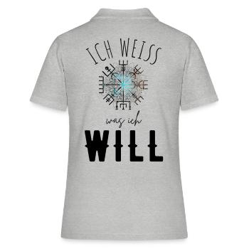 Wegweiser Motivation - VEGVISIR - Frauen Polo Shirt - Grau meliert - Hinten - Ailine (174cm)