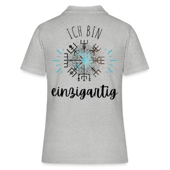 Wegweiser Motivation - VEGVISIR - Frauen Polo Shirt - Grau meliert - Hinten - Ailine (174cm)