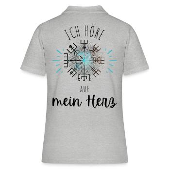 Wegweiser Motivation - VEGVISIR - Frauen Polo Shirt - Grau meliert - Hinten - Ailine (174cm)