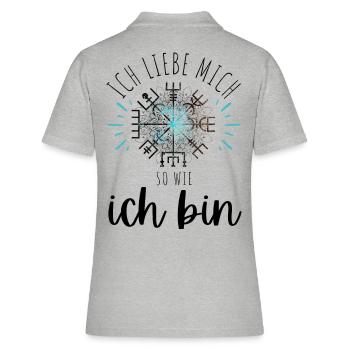 Wegweiser Motivation - VEGVISIR - Frauen Polo Shirt - Grau meliert - Hinten - Ailine (174cm)