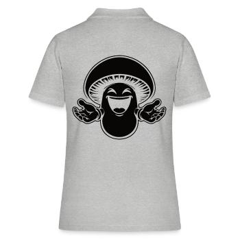 Lachender Pilz – Ein Design für Pilzsammler - Frauen Polo Shirt - Grau meliert - Hinten - Ailine (174cm)