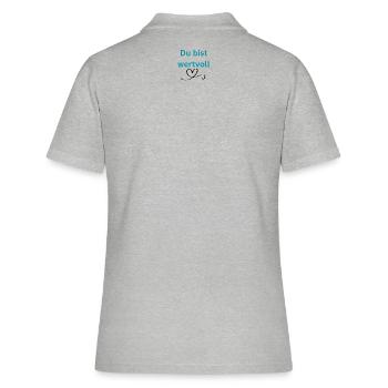 LIEBEVOLL wertvoll - Frauen Polo Shirt - Grau meliert - Hinten - Ailine (174cm)