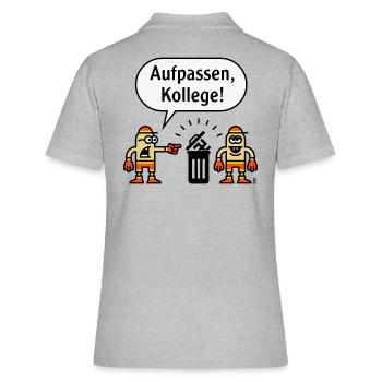 Aufpassen, Kollege! (Karikatur Gegen Rechts / PNG) - Frauen Polo Shirt - Grau meliert - Hinten - Ailine (174cm)