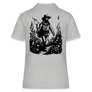 Der Lichtbringer Wanderer trägt die Fackel - Frauen Polo Shirt - Grau meliert - Hinten - Ailine (174cm)