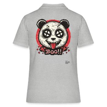 Gruselig-süßer Panda sagt "Buh" - Frauen Polo Shirt - Grau meliert - Hinten - Ailine (174cm)