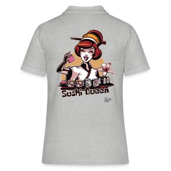 Hobby Geisha : la joyeuse reine des sushis - Polo Femme - gris chiné - Dos - Ailine (174cm)