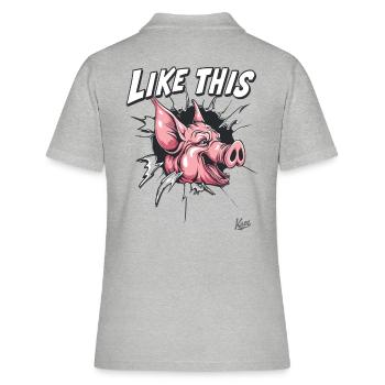 Percée : Comme ce cochon drôle - Polo Femme - gris chiné - Dos - Ailine (174cm)