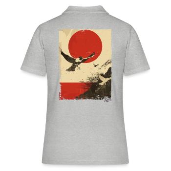 Propaganda-Stil: Natur und Vögel - Frauen Polo Shirt - Grau meliert - Hinten - Ailine (174cm)