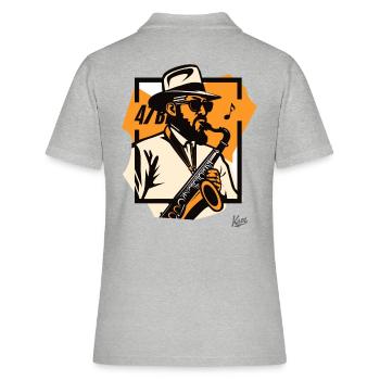 Jazz-Guru: Meister des Saxophon - Frauen Polo Shirt - Grau meliert - Hinten - Ailine (174cm)