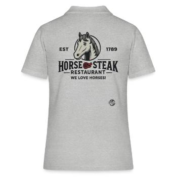 Drôle de design de restaurant « Horse Steak » Satire - Polo Femme - gris chiné - Dos - Ailine (174cm)