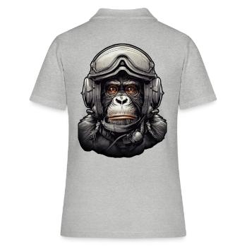 Pilot Monkey Digitale Kunst - Frauen Polo Shirt - Grau meliert - Hinten - Ailine (174cm)