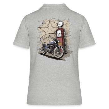 Moto rétro des années 50 avec pompe à essence - Cadeau - Polo Femme - gris chiné - Dos - Ailine (174cm)