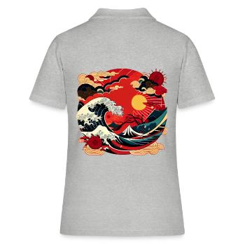 Japanische Kunst Meeres Wellen mit Sonne - Comic - Frauen Polo Shirt - Grau meliert - Hinten - Ailine (174cm)