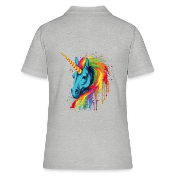 Licorne colorée à crinière arc-en-ciel - Polo Femme - gris chiné - Dos - Ailine (174cm)