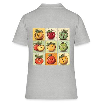 Funny Comic Fruits, Cartoon Fruit - Polo Femme - gris chiné - Dos - Ailine (174cm)