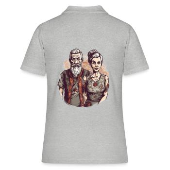 Couple de bestagers cool avec barbe et tatouages - Polo Femme - gris chiné - Dos - Ailine (174cm)