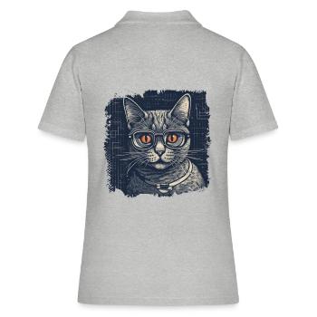Chat ringard avec des lunettes et des yeux orange - Polo Femme - gris chiné - Dos - Ailine (174cm)