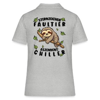 Faultier Lustiger Spruch: Sternzeichen Faultier - Frauen Polo Shirt - Grau meliert - Hinten - Ailine (174cm)