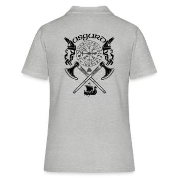 Asgard-VIKING-Viking SYMBOLES-RUNES VIKINGS - Polo Femme - gris chiné - Dos - Ailine (174cm)