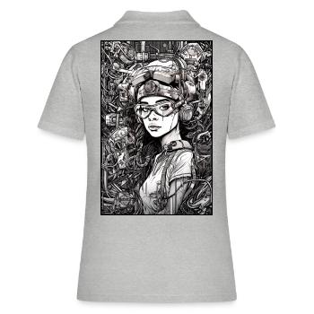 Tech girl, black and white, , Digital - Polo Femme - gris chiné - Dos - Ailine (174cm)