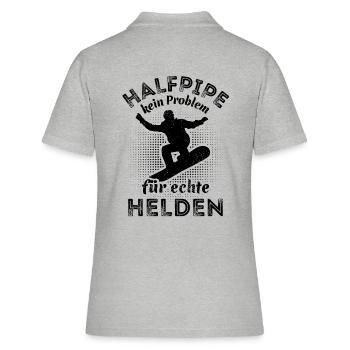 Snowboard, Halfpipe, Wintersport, echte Helden - Frauen Polo Shirt - Grau meliert - Hinten - Ailine (174cm)