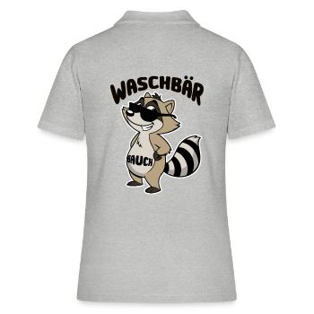 Waschbär Bauch - Waschbrett Bauch Cartoon - Frauen Polo Shirt - Grau meliert - Hinten - Ailine (174cm)