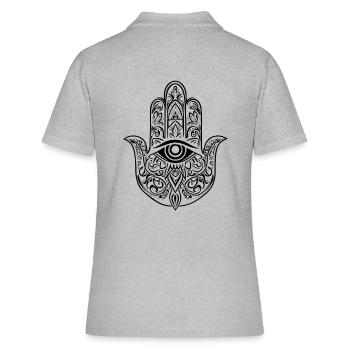 Hamsa - Hand der Fatima - Schutz und Segen - Frauen Polo Shirt - Grau meliert - Hinten - Ailine (174cm)