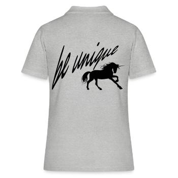 BE UNIQUE Motiv mit Einhorn für Mädchen und Frauen - Frauen Polo Shirt - Grau meliert - Hinten - Ailine (174cm)