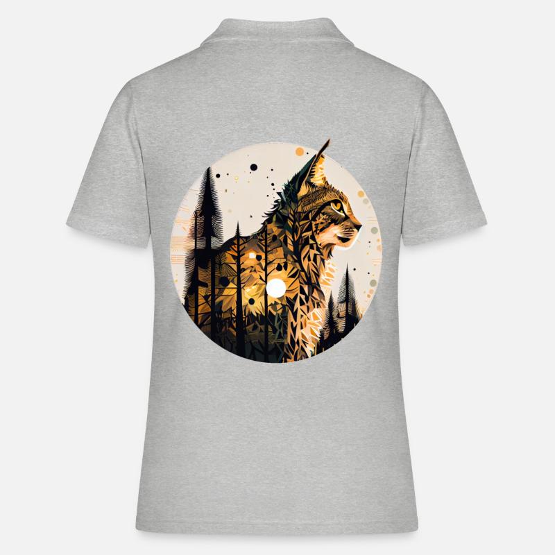 Lynx with moon in the forest with pattern - Women's Polo Shirt - heather grey