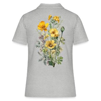 Wunderschönes Boho Blumen Herbarium Bouquet gelb - Frauen Polo Shirt - Grau meliert - Hinten - Ailine (174cm)