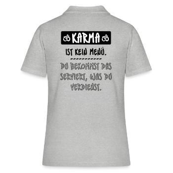 Karma, Schicksal, Buddha - Frauen Polo Shirt - Grau meliert - Hinten - Ailine (174cm)