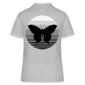 Shirt mit Retro Vintage Schmetterling Sommer - Frauen Polo Shirt - Grau meliert - Hinten - Ailine (174cm)